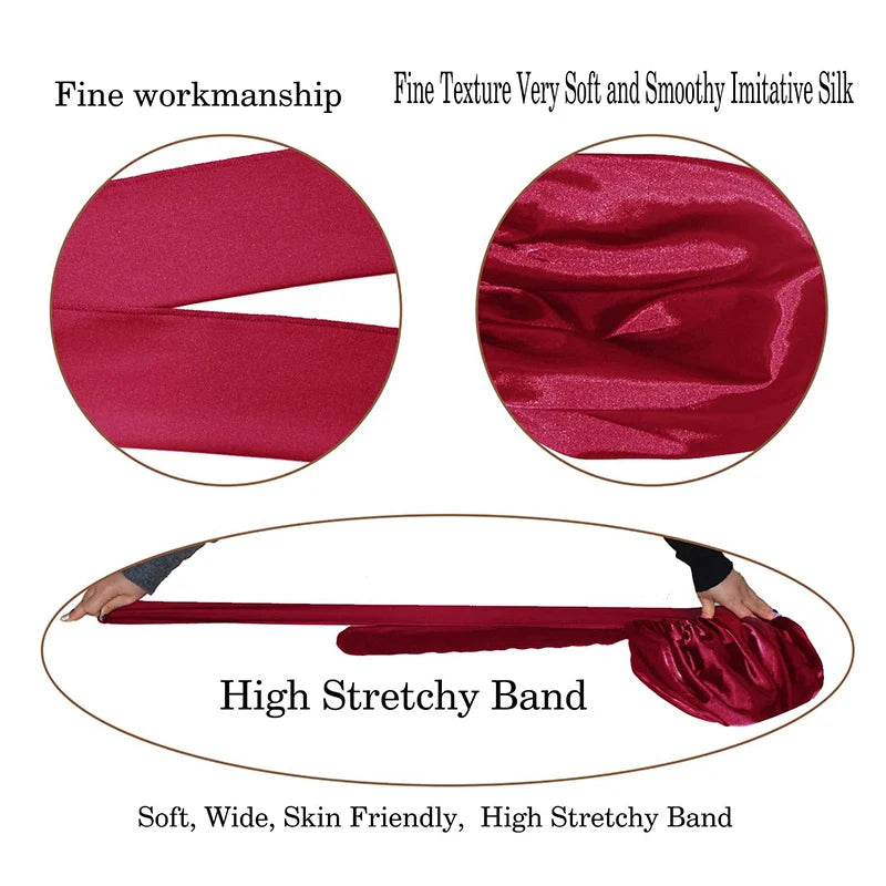Satin Sleeping Cap for Women Solid Wide Band Nightcap