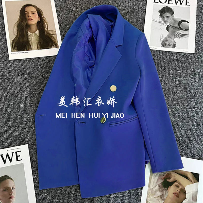 Candy Color Slim Blazer with Notched Collar and Metal Buttons