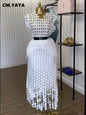 Women Cutout O-neck Crop Top and Bodycon Maxi Skirt Set