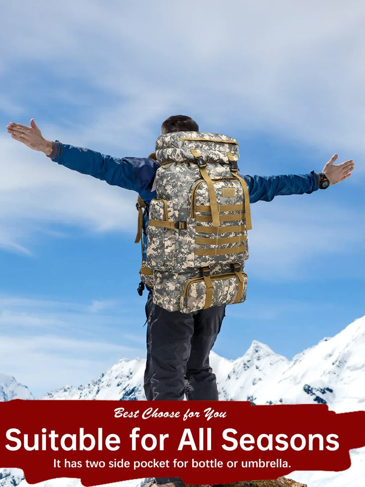 80L Tactical Mountaineering Backpack for Hiking Camping