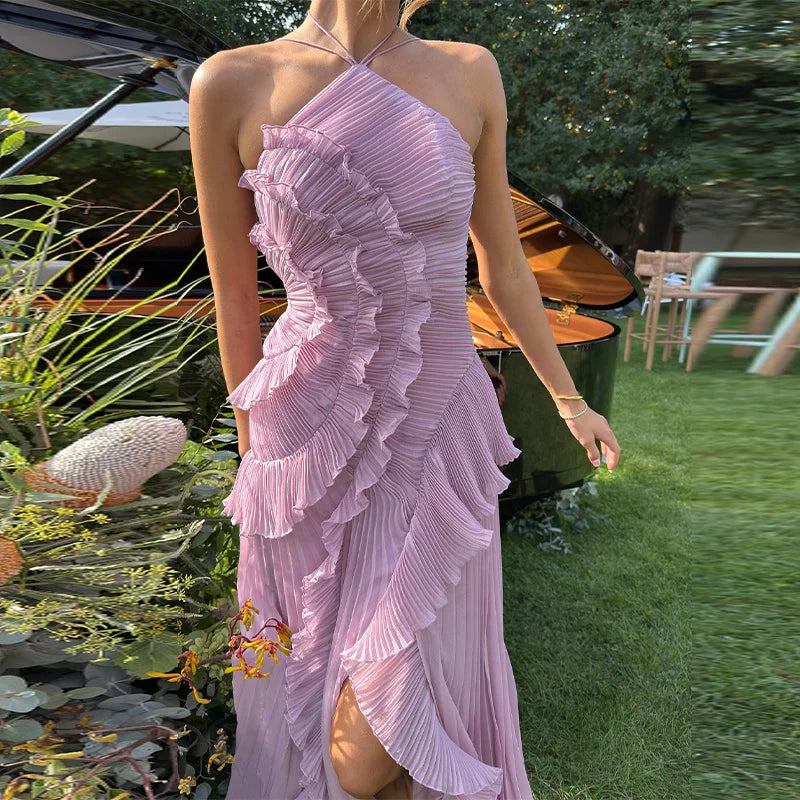 Elegant Purple Chiffon A Line Backless Evening Dress