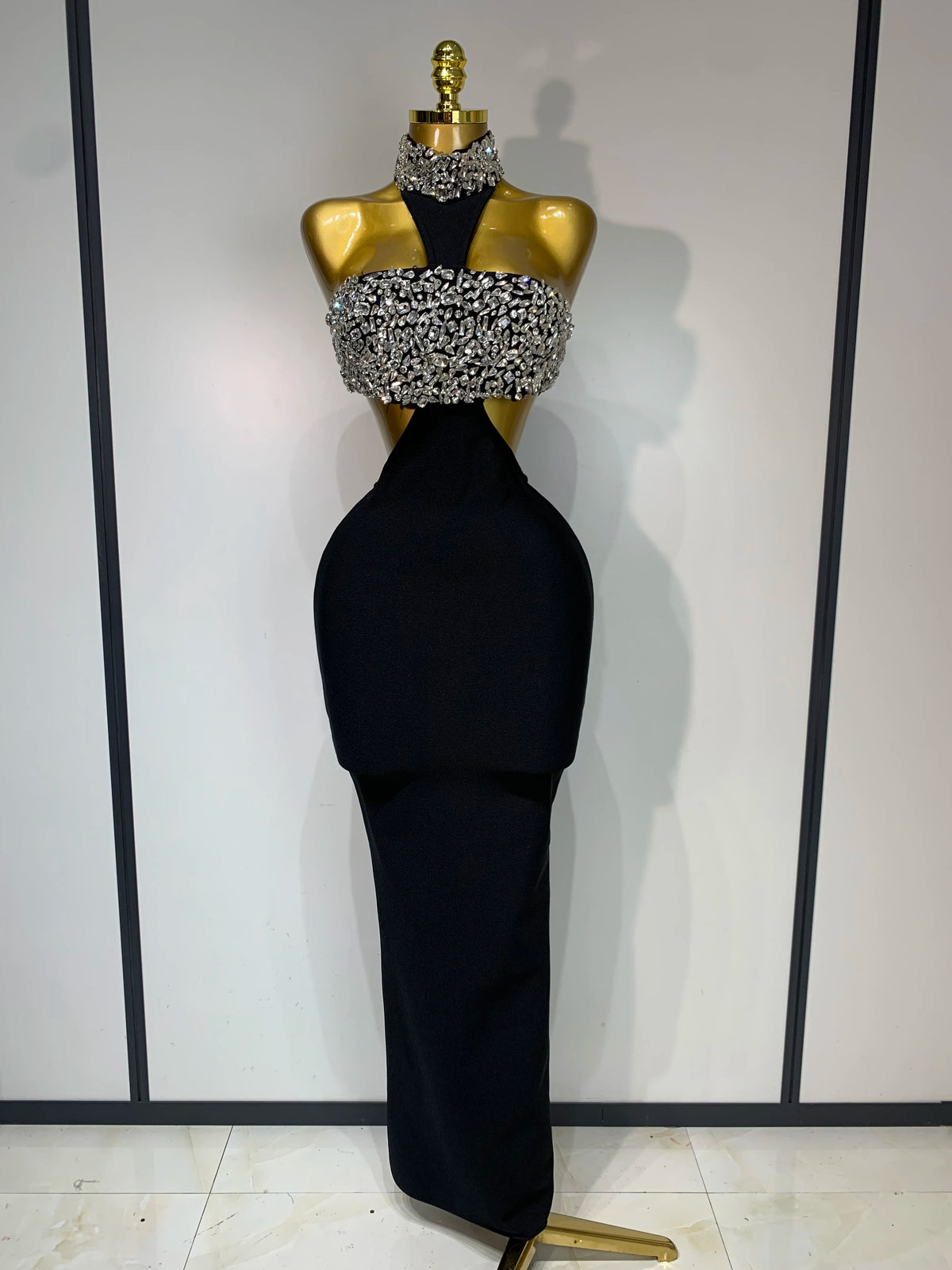 Black Bodycon Bandage Dress with Sparkly Crystals