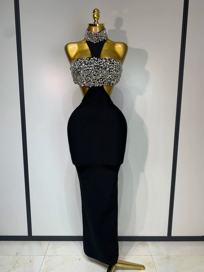 Black Bodycon Bandage Dress with Sparkly Crystals
