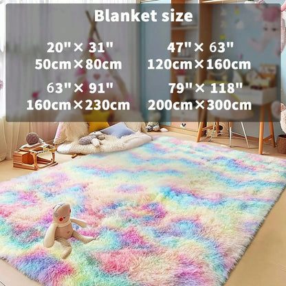 Black Plush Long-Pile Carpet, Soft Non-Slip Rug