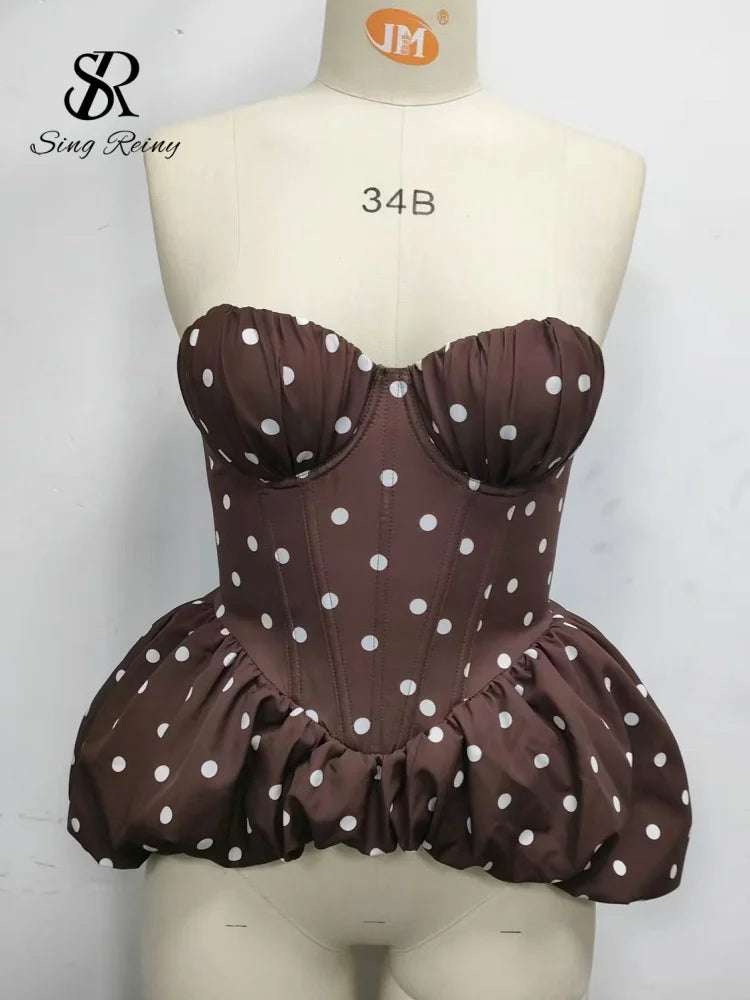 SINGREINY Floral Print Sleeveless Corset Blouse