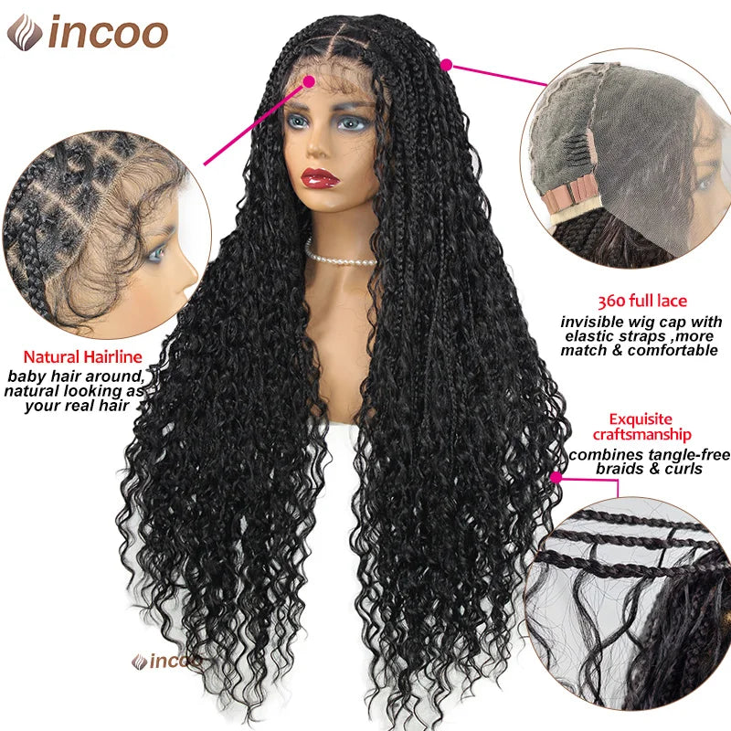 Boho Box Braided Curly Hair Full Lace Wig Burgundy