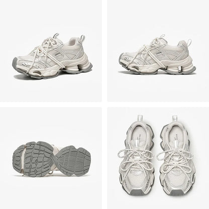 Chunky Sneakers Women Synthetic Leather Mesh Lace-up Trainers
