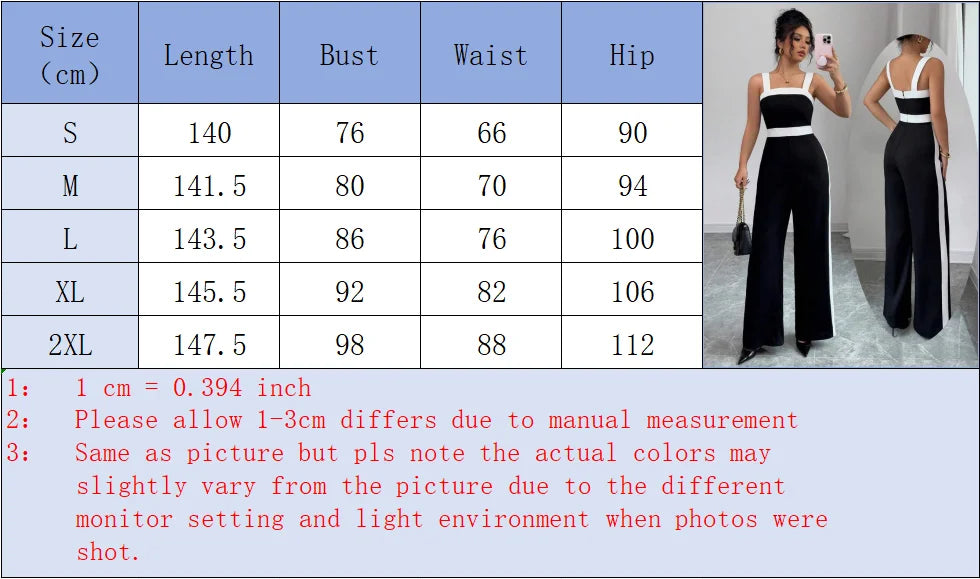 Women's Black White Square Neck Jumpsuit Polyester