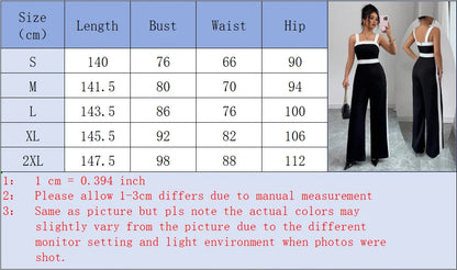 Women's Black White Square Neck Jumpsuit Polyester