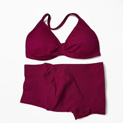 Seamless Strappy Yoga Bra and Scrunch Butt Shorts Set
