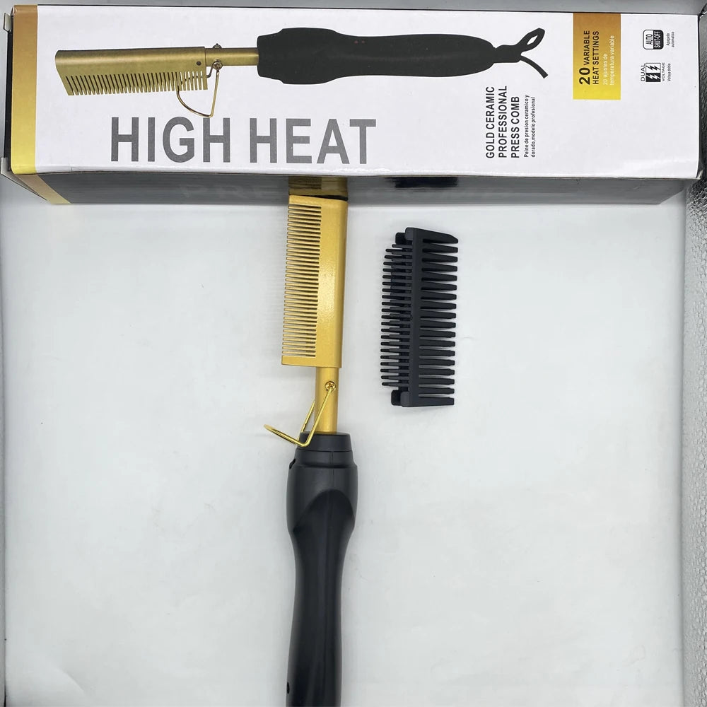 Hot Comb Hair Straightener Brush Copper Black 30cm