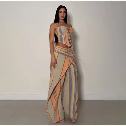 Corset Cami Two Piece Set with Pleated Wide Leg Pants