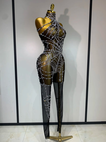 Sparkly Diamond Mesh Jumpsuit for Women