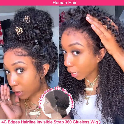 4C Kinky Edges Deep Wave Lace Front Wig Human Hair