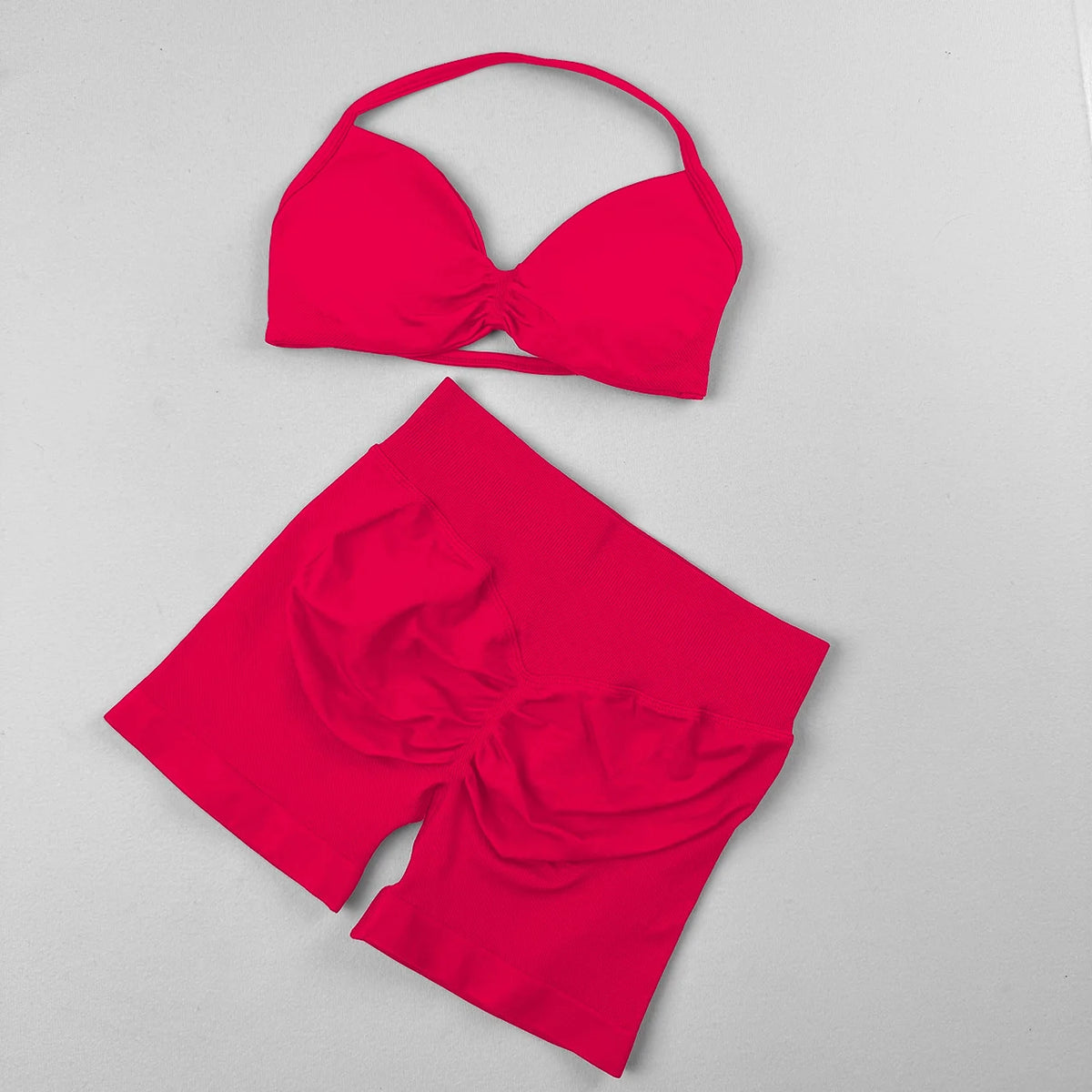 Seamless Strappy Yoga Bra and Scrunch Butt Shorts Set