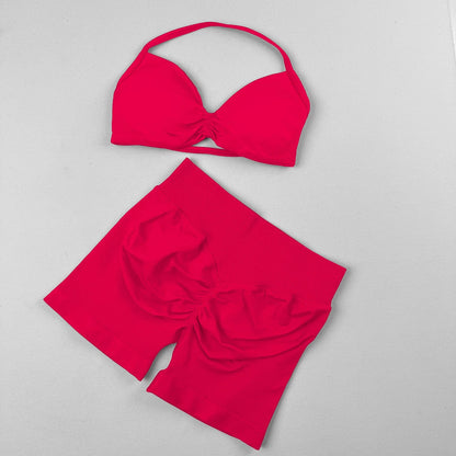 Seamless Strappy Yoga Bra and Scrunch Butt Shorts Set