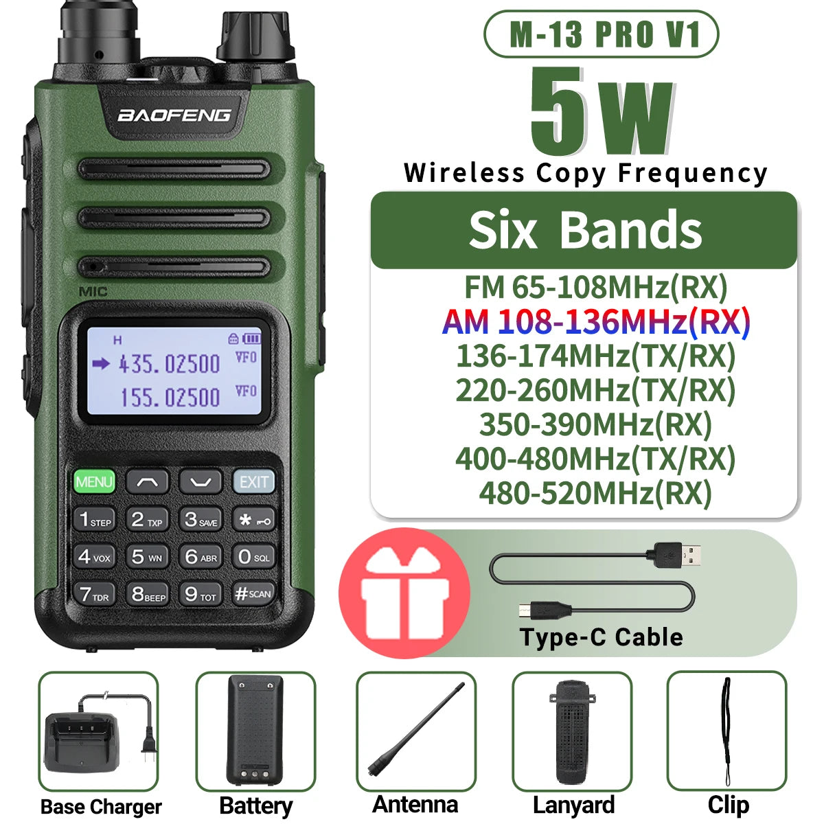 BaoFeng M-13 PRO V2 High Power Multi Band Walkie Talkie
