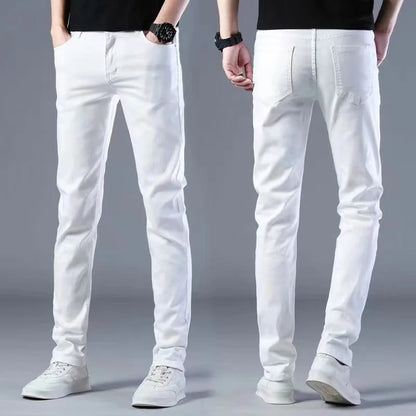 Mens Slim Fit Denim Pencil Pants Black White Stretch Jeans