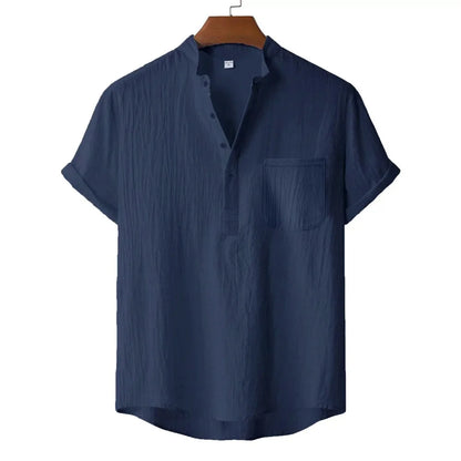 Men's Cotton Linen Short Sleeve T-Shirt Casual Beach Top