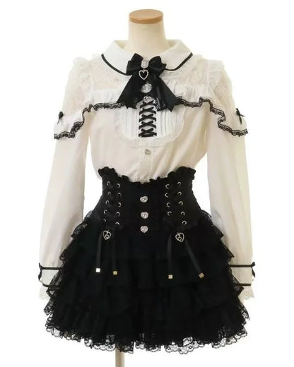 Japanese Sweet Lolita Mini Skirt Women Retro Lace Skirt