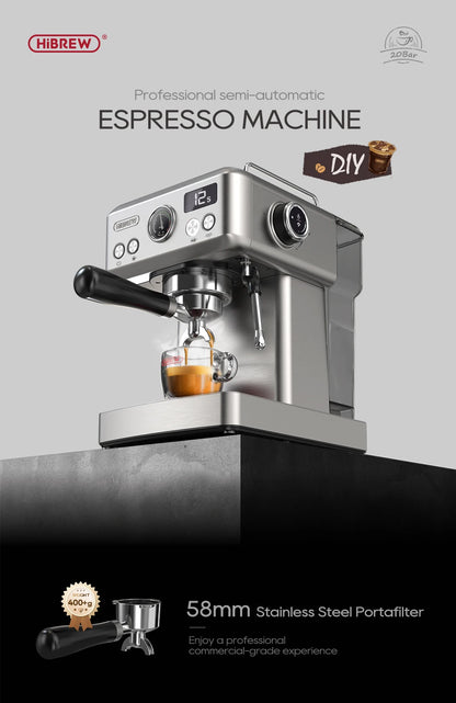HiBREW 20Bar Semi Automatic Espresso Machine Stainless Steel
