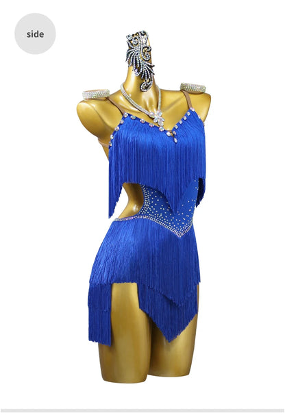 Latin Performance Dance Dress Women Blue Fringe Skirt