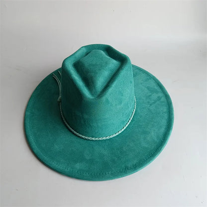 Dark Turquoise Suede Fedora Hat for Men and Women
