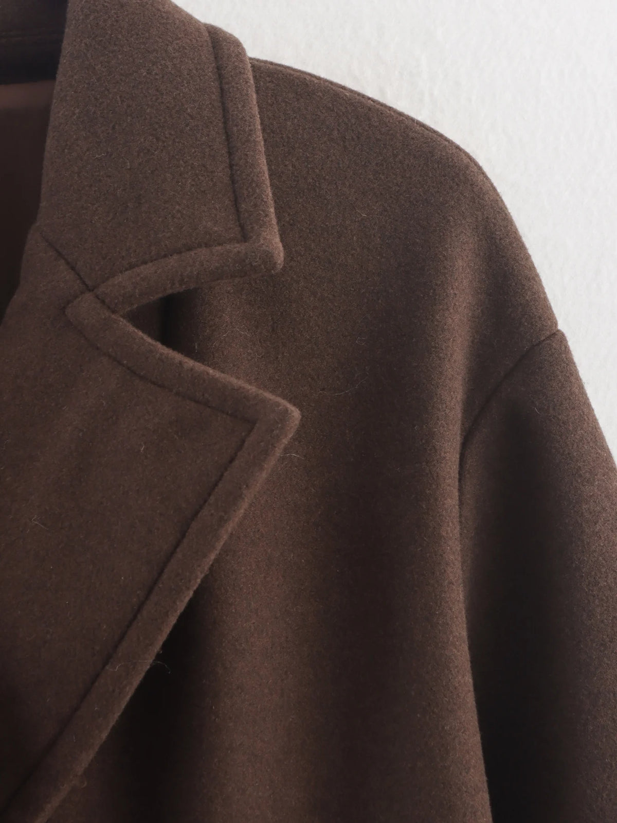 Brown Woolen Coat for Women with Notch Neck