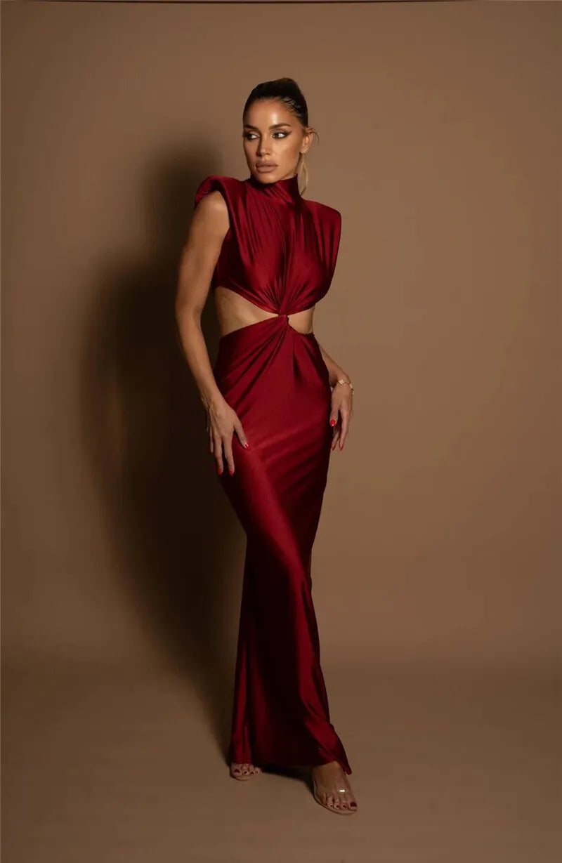 Hollow Out Turtleneck Maxi Dress for Women