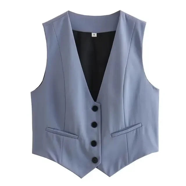 Women'S Solid Suit Vest Sleeveless Cropped Waistcoat