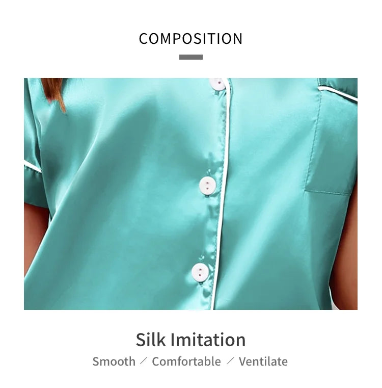 Silk Satin Pajamas Set for Women with Button-Down Design