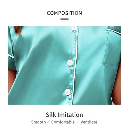 Silk Satin Pajamas Set for Women with Button-Down Design