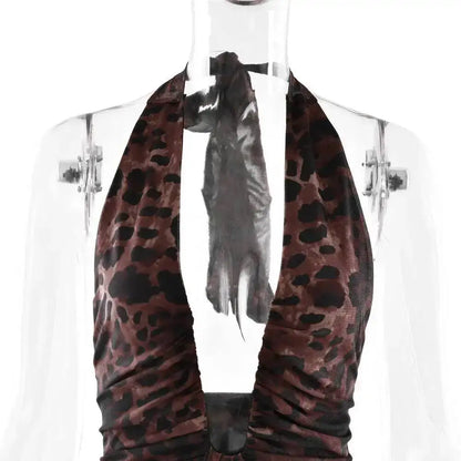 Leopard Print Halter Mini Dress for Women