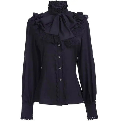 Women's Vintage Ruffle Collar Lace Trim Blouse
