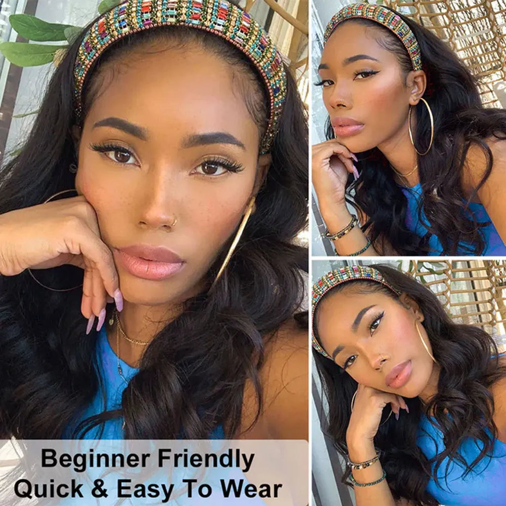 Body Wave Human Hair Headband Wig 200% Density 30-40 Inch
