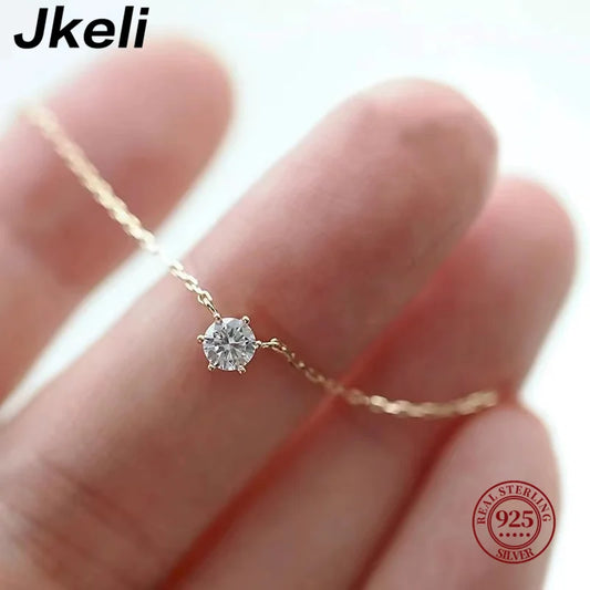 925 Sterling Silver 18k Gold Plated Necklace with Zircon