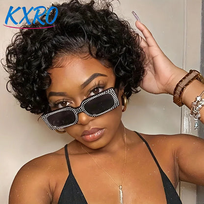 Pixie Cut Curly Lace Front Wig Natural Black 6 Inch
