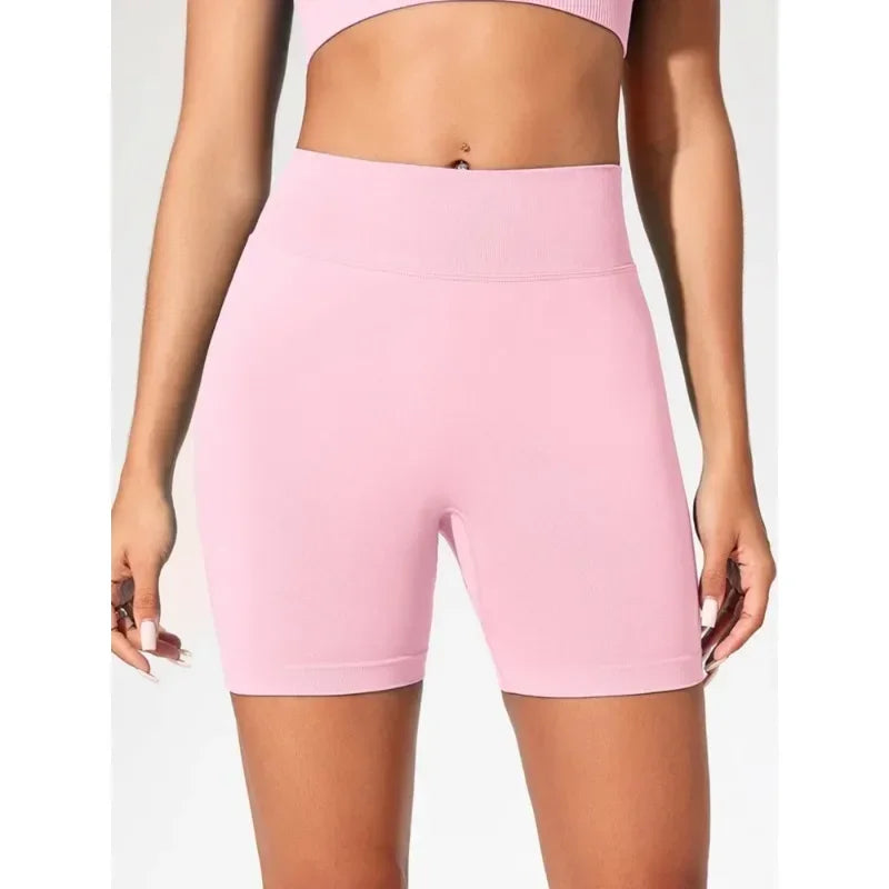 High Waisted Yoga Shorts for Women Nylon Elastane Solid