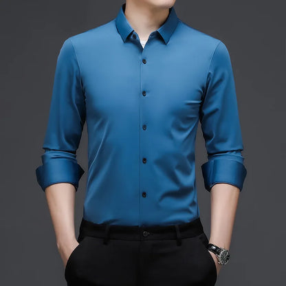 Men's Casual Long Sleeved Shirt in Solid Color