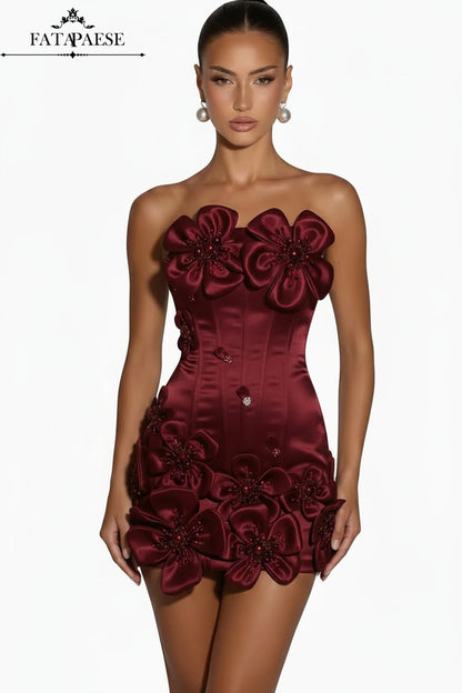 3D Floral Corset Mini Evening Dress with Rhinestones