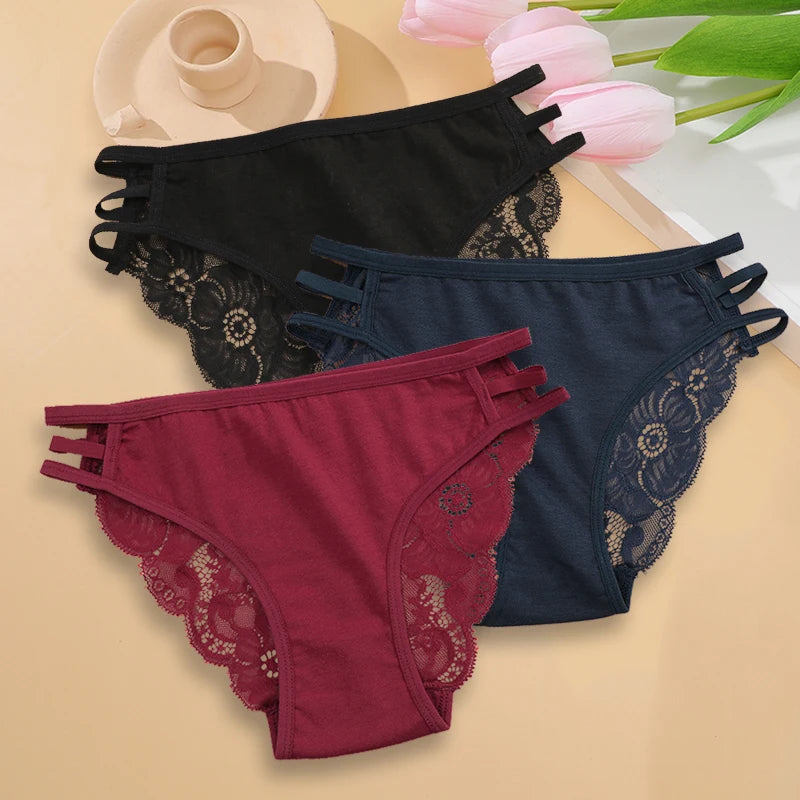 3PC Set Women's Floral Lace Low Rise Briefs
