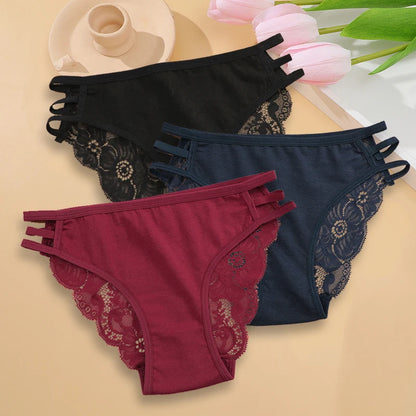 3PC Set Women's Floral Lace Low Rise Briefs