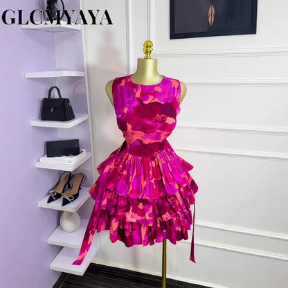 Floral Printed Sleeveless Ball Gown Dress for Women