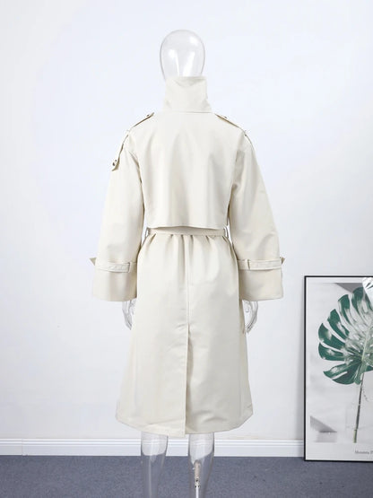 Women's Double Breasted Long Trench Coat Windbreaker