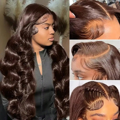 13x4 Transparent Lace Frontal Wig 34 Inch Chocolate Brown Body Wave