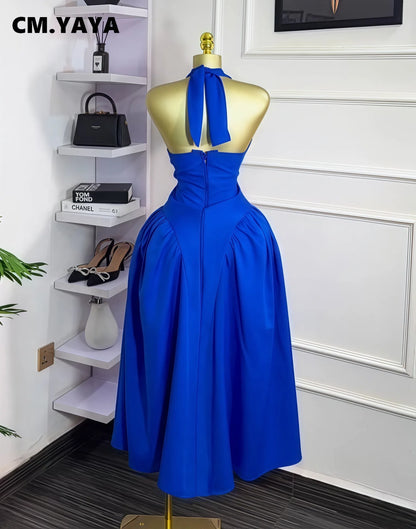 Women Halter V-neck Backless Maxi Dress Polyester