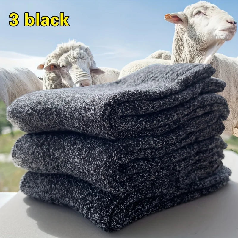 Men's Thick Warm Mid-Calf Socks, 3 Pairs Polyester