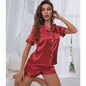 Womens Silk Satin Pajama Set Short Sleeve Loungewear