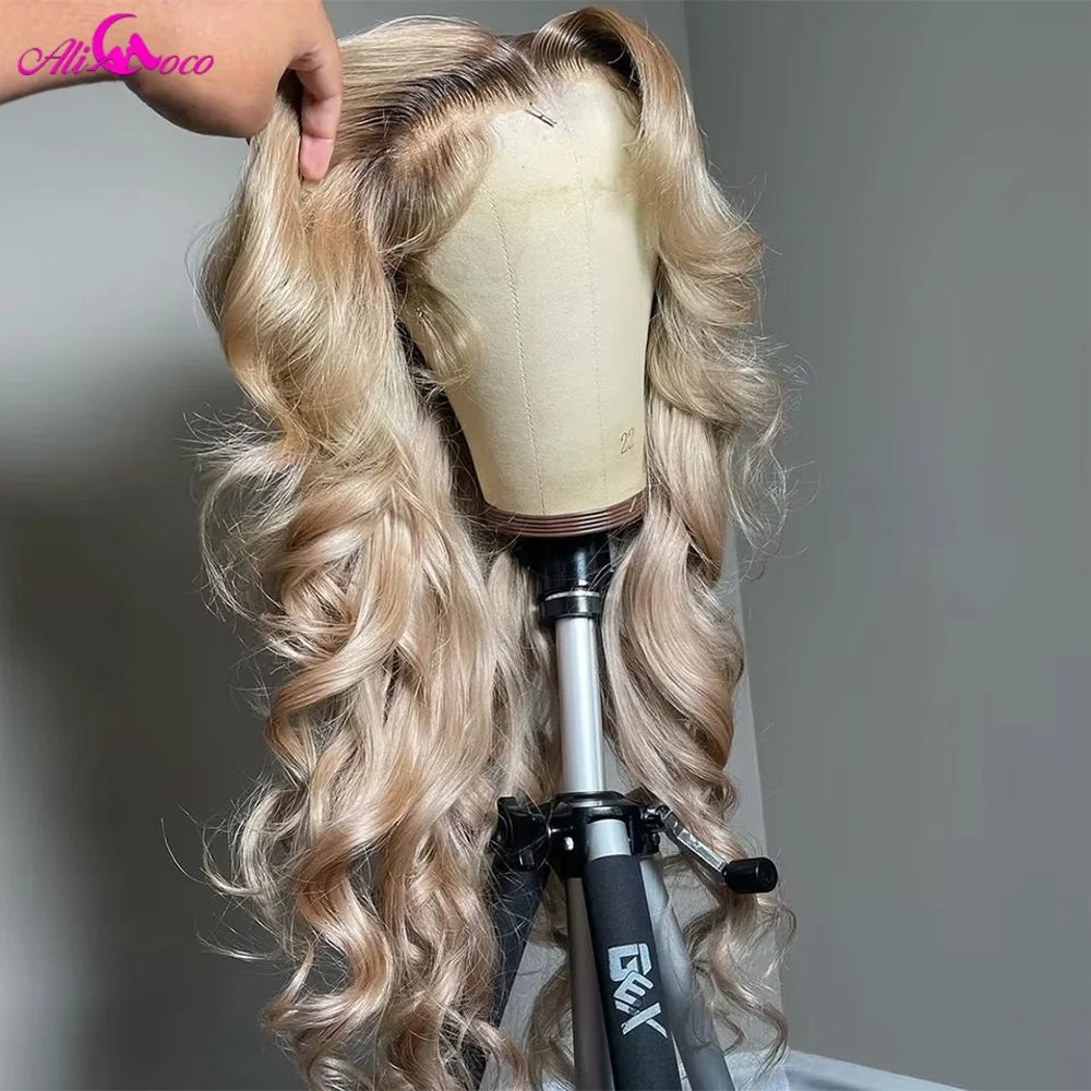 Body Wave Lace Frontal Wig Ash Blonde Human Hair 180 Density