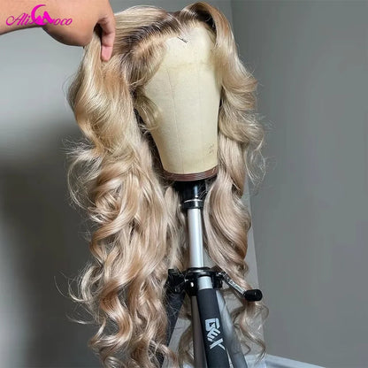 Body Wave Lace Frontal Wig Ash Blonde Human Hair 180 Density